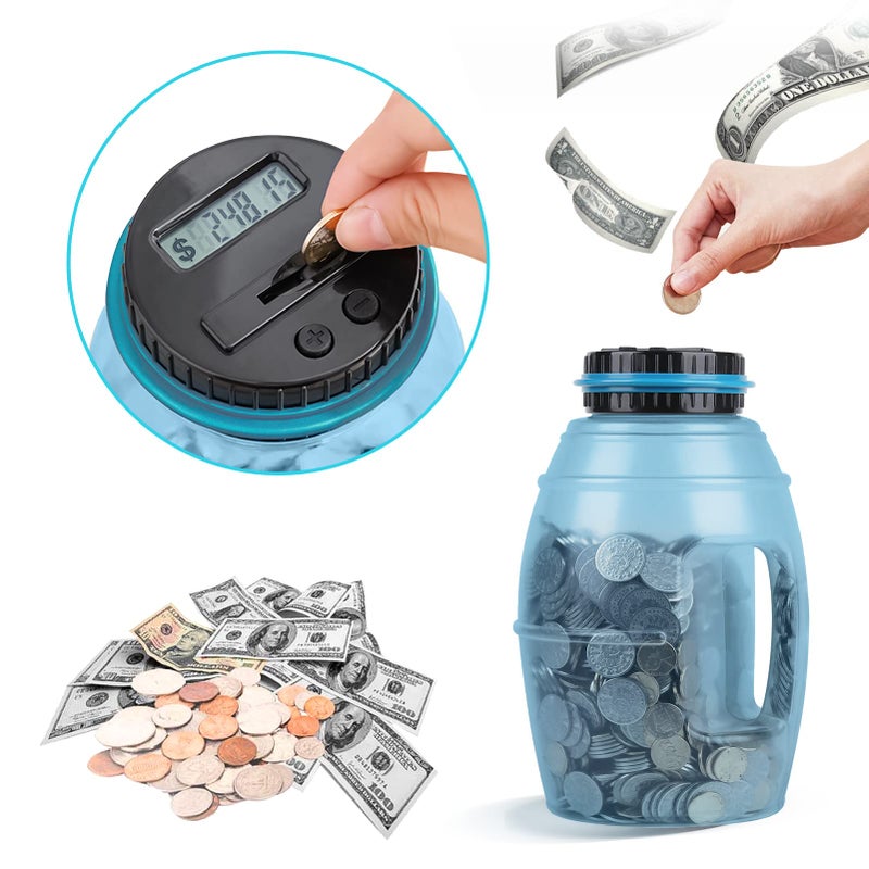 Vcertcpl X-Large Piggy Bank for Adults  Vcertcpl Digital Counting Bank with LCD Counter  2.8L Capacity Coin Bank Money Jar  Designed for All US Coins (Blue2) - Image 5